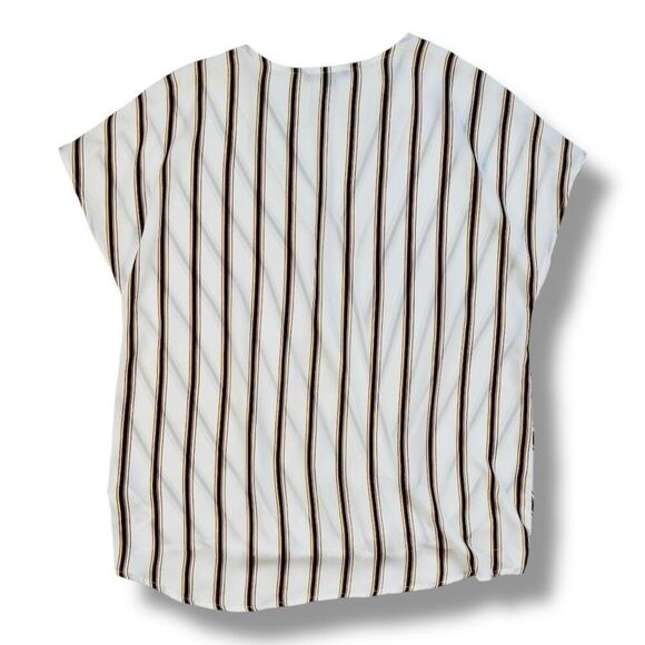 Adrianna Papell Cream Striped V-Neck Wrap Blouse Sz M - Picture 7 of 11